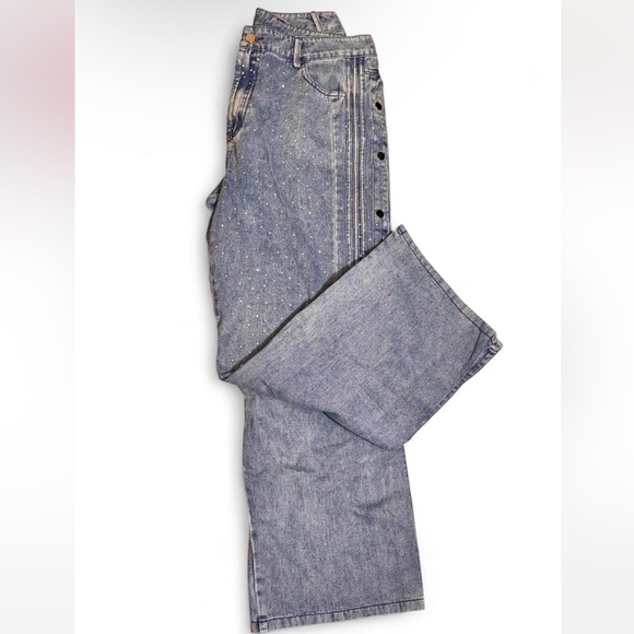 Women's Wide Leg Blue Denim Jeans - Picture 7 of 7